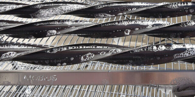 helical blades soapy with suds