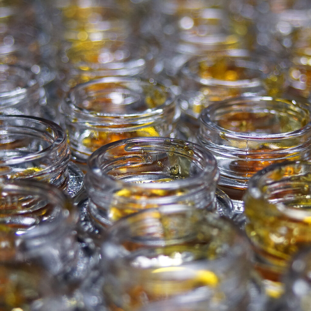 Pressed rosin in small glass jars