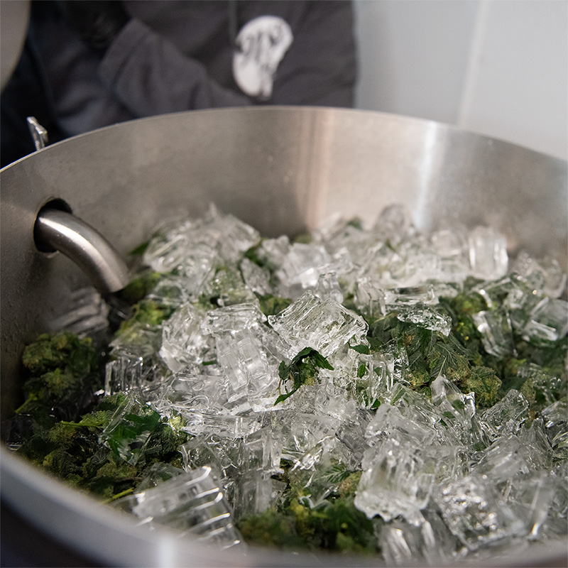 Ice and water agitation making bubble hash
